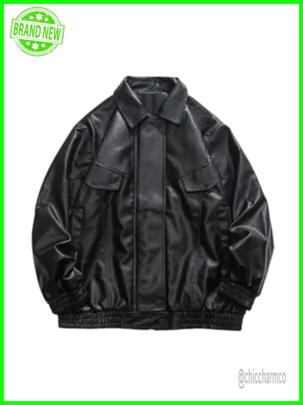 Oversized Faux Leather Bomber Jacket 90s Vintage Moto Racing Streetwear
